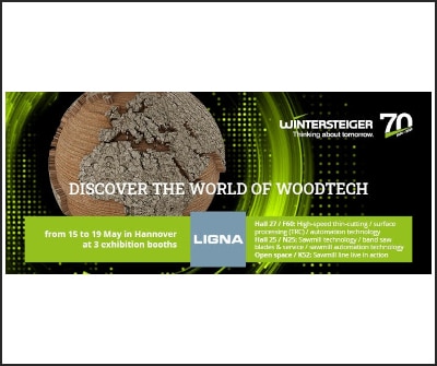 Wintersteiger, dal 15 al 19 maggio, sarà a Ligna di Hannover con tre stand