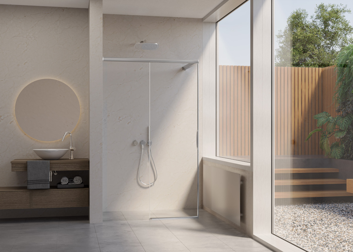 Nuova cabina doccia di Duka con porta scorrevole senza telaio
